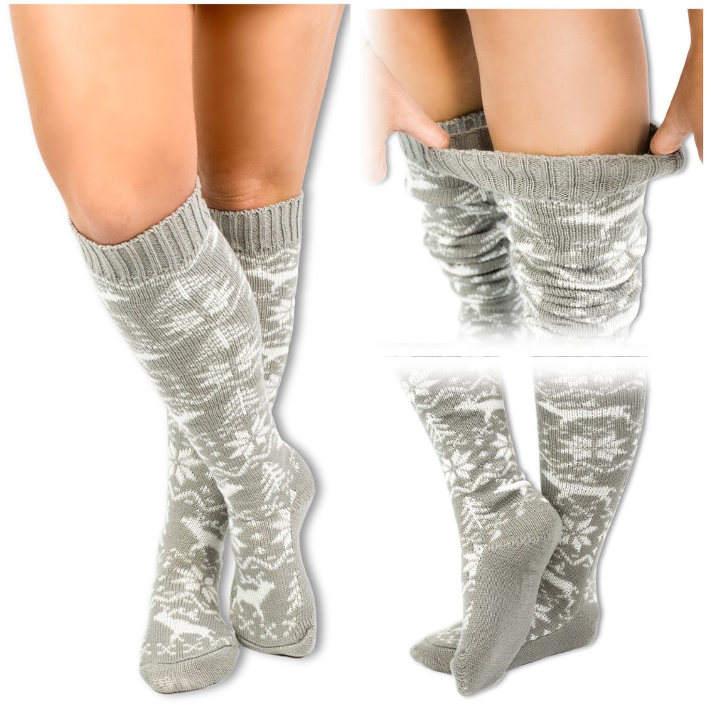 MOCNE GRUBE ZAKOLANÓWKI KOLANÓWKI SZARE ŚWIĄTECZNE DŁUGIE CIEPŁE ZIMOWE