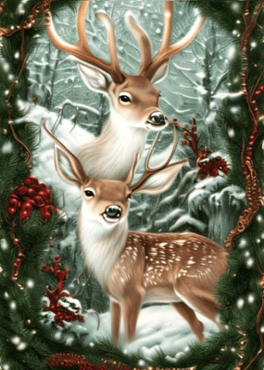 Diamentowa Mozaika Zima Renifery W Stroiku Świątecznym 30x40