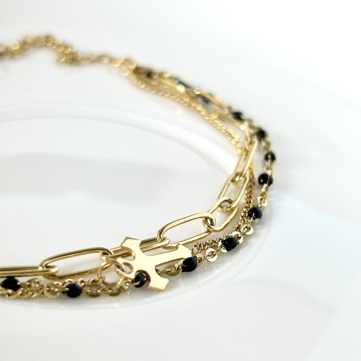 Bransoletka stal chirurgiczna łańcuszek krzyżyk złota potrójna