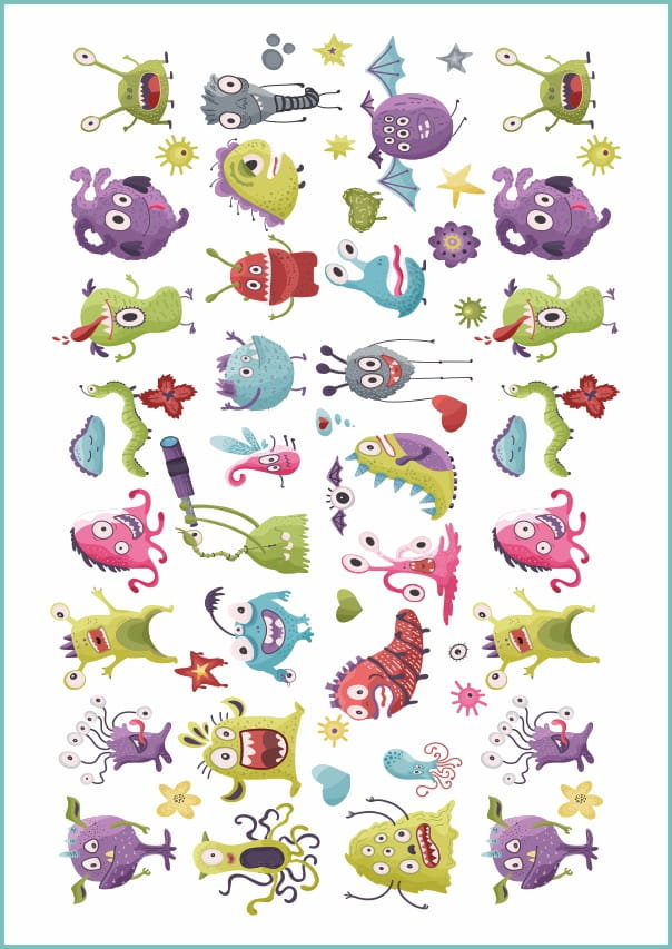 Tatuaże tymczasowe zmywalne monsters 01, arkusz A4