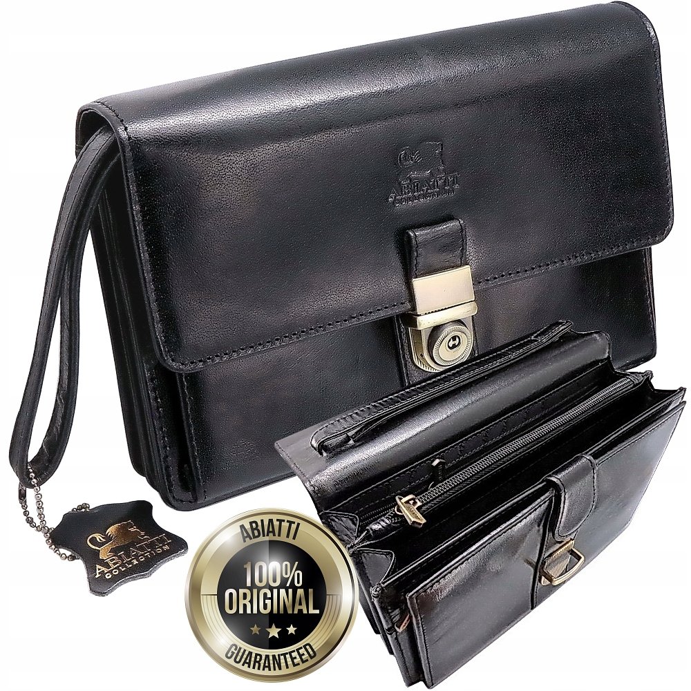 EKSKLUZYWNA SKÓRZANA SASZETKA MĘSKA ABIATTI GRUBA SKÓRA NATURALNA ORGANIZER