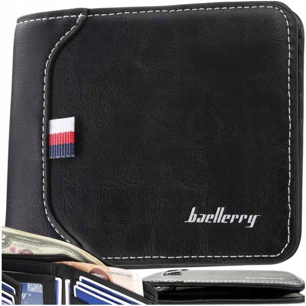 Męski portfel skórzany czarny skóra Ochrona Kart Premium elegancki mały