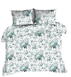 Karo Pościel flanelowa 140x200 biała róże szare miętowe 1054 Flanela Max