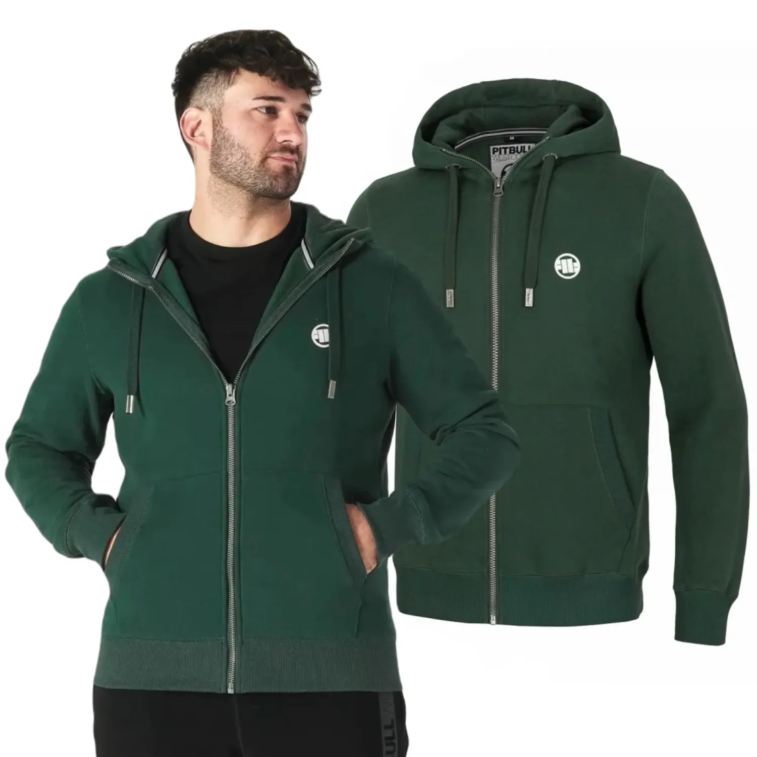 Bluza rozpinana z kapturem Pit Bull New Brushed Fleece Group Small Logo '24 - Ciemnozielona