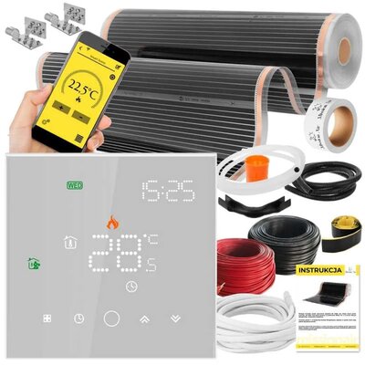 Folia grzewcza na podczerwień MISSION AIR Black Silver PTC 160W/m2 3.5m² szer. 100cm + regulator Leo Biały Wi-Fi