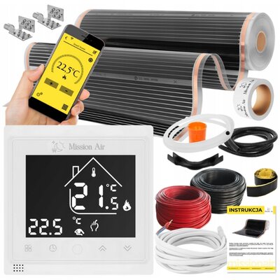 Folia grzewcza na podczerwień MISSION AIR Black Silver PTC 160W/m² (6mb x 100cm) + regulator Libra Biały WiFi