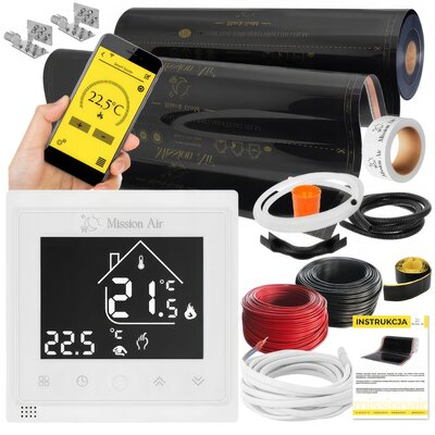 Folia grzewcza na podczerwień MISSION AIR Black Gold PTC 160W/m2 8m² szer. 100cm + regulator Libra Biały Wi-Fi