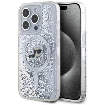 Etui KARL LAGERFELD Liquid Glitter Karl & Choupette Head Magsafe do Apple iPhone 15 Pro Przezroczysty | Bezpłatny transport