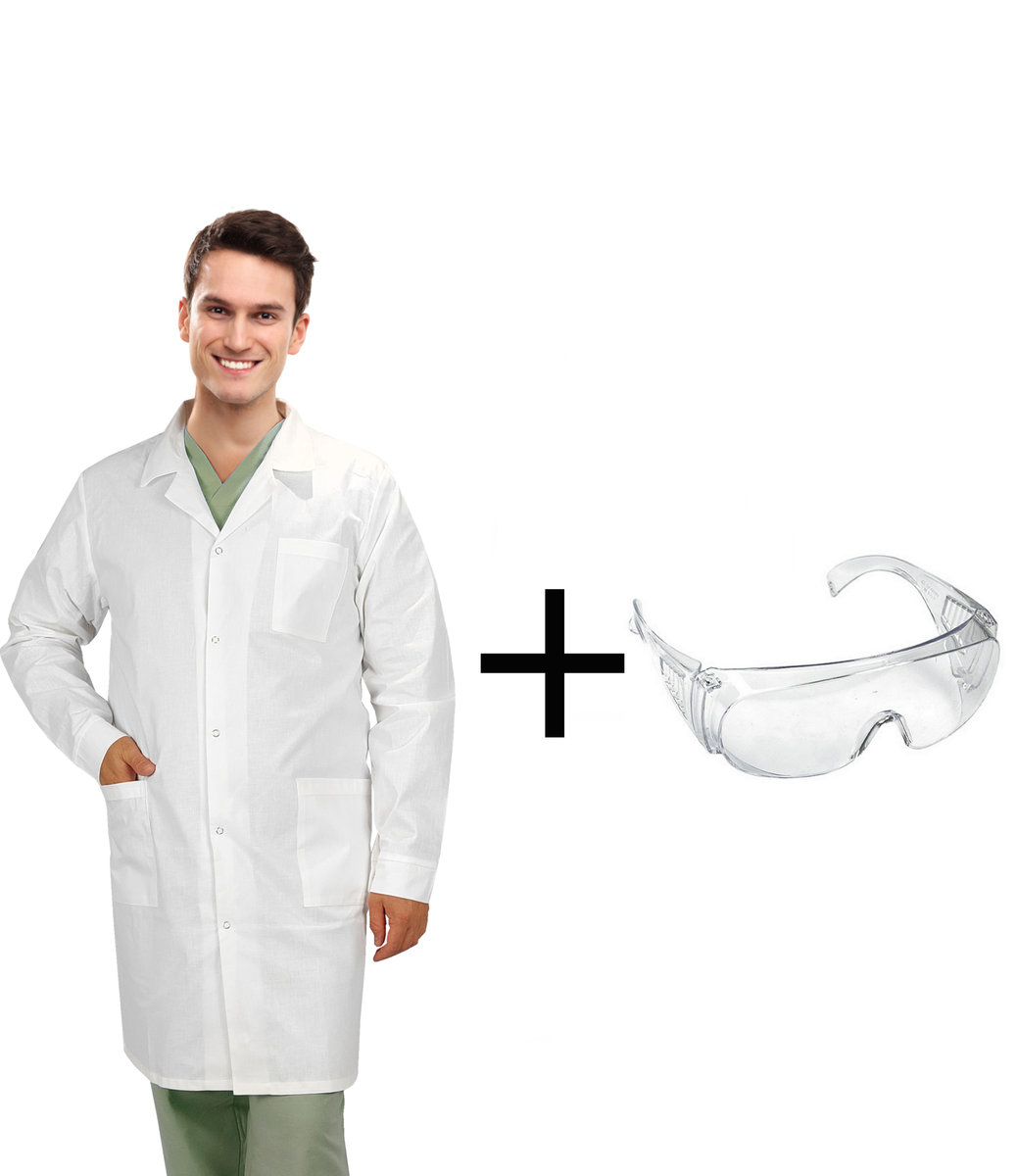 Zestaw laboratoryjny medyczny męski fartuch + okulary roz. S