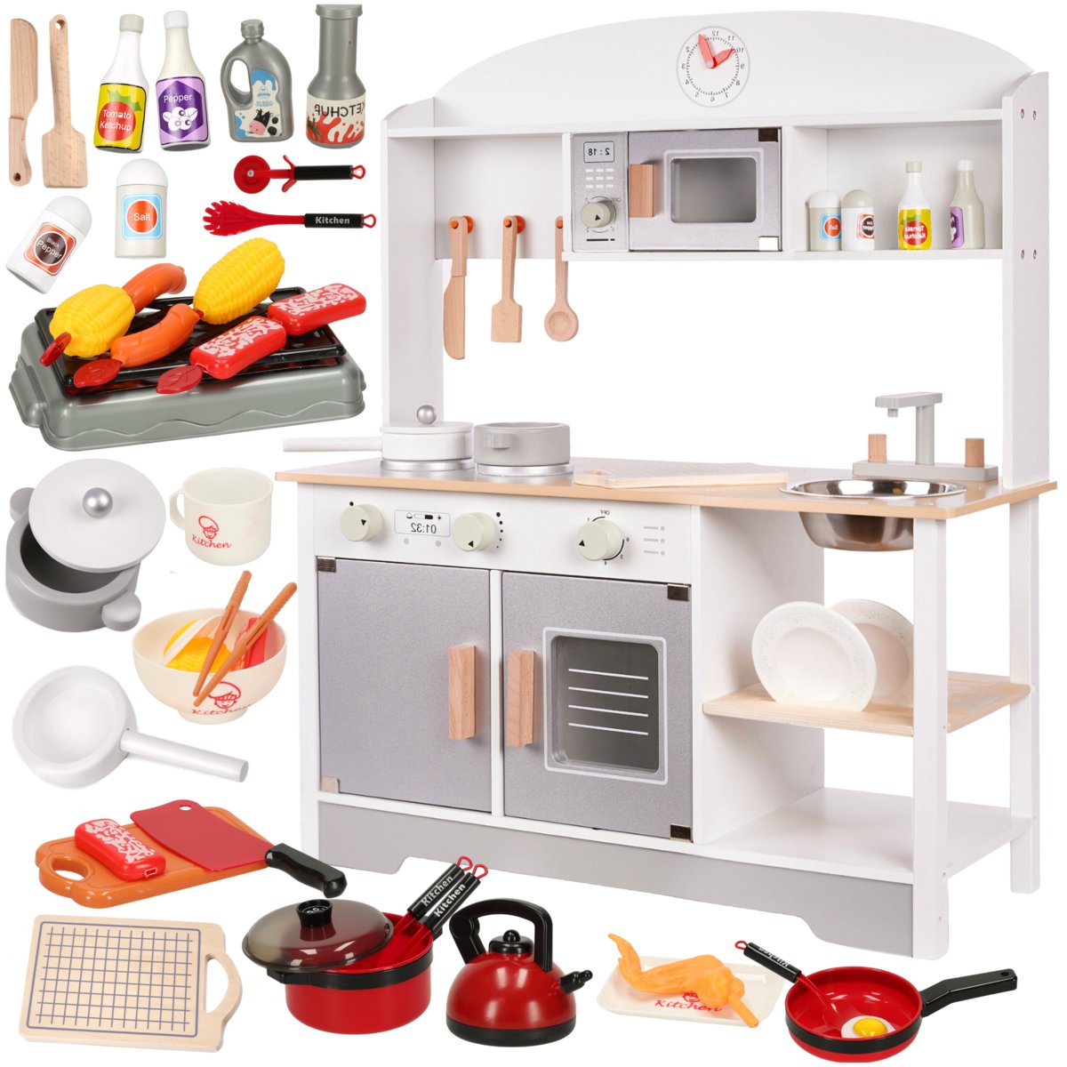 KUCHNIA DLA DZIECI DREWNIANA MDF CLASSIC AKCESORIA +ZESTAW KUCHENNY