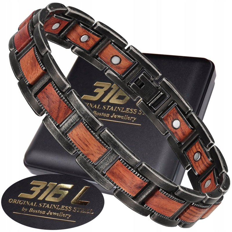 CZARNA ZDROWOTNA BRANSOLETKA MAGNETYCZNA DUŻA MOC NATURALNA HIPOALERGICZNA