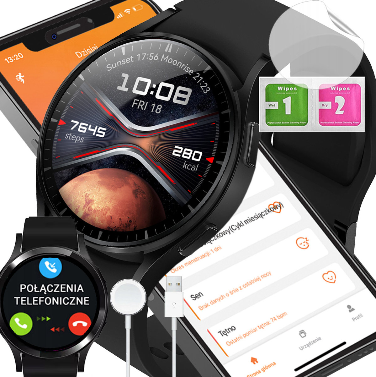 Męski Smartwatch Męski Polskie Menu Rozmowy Bluetooth Call Watch
