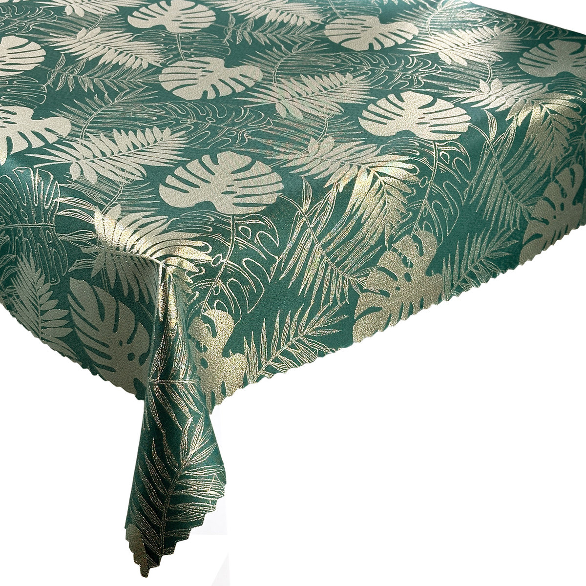 Dwustronny Obrus Plamoodporny Liście Monstera Zielony Złoty -130x160 cm