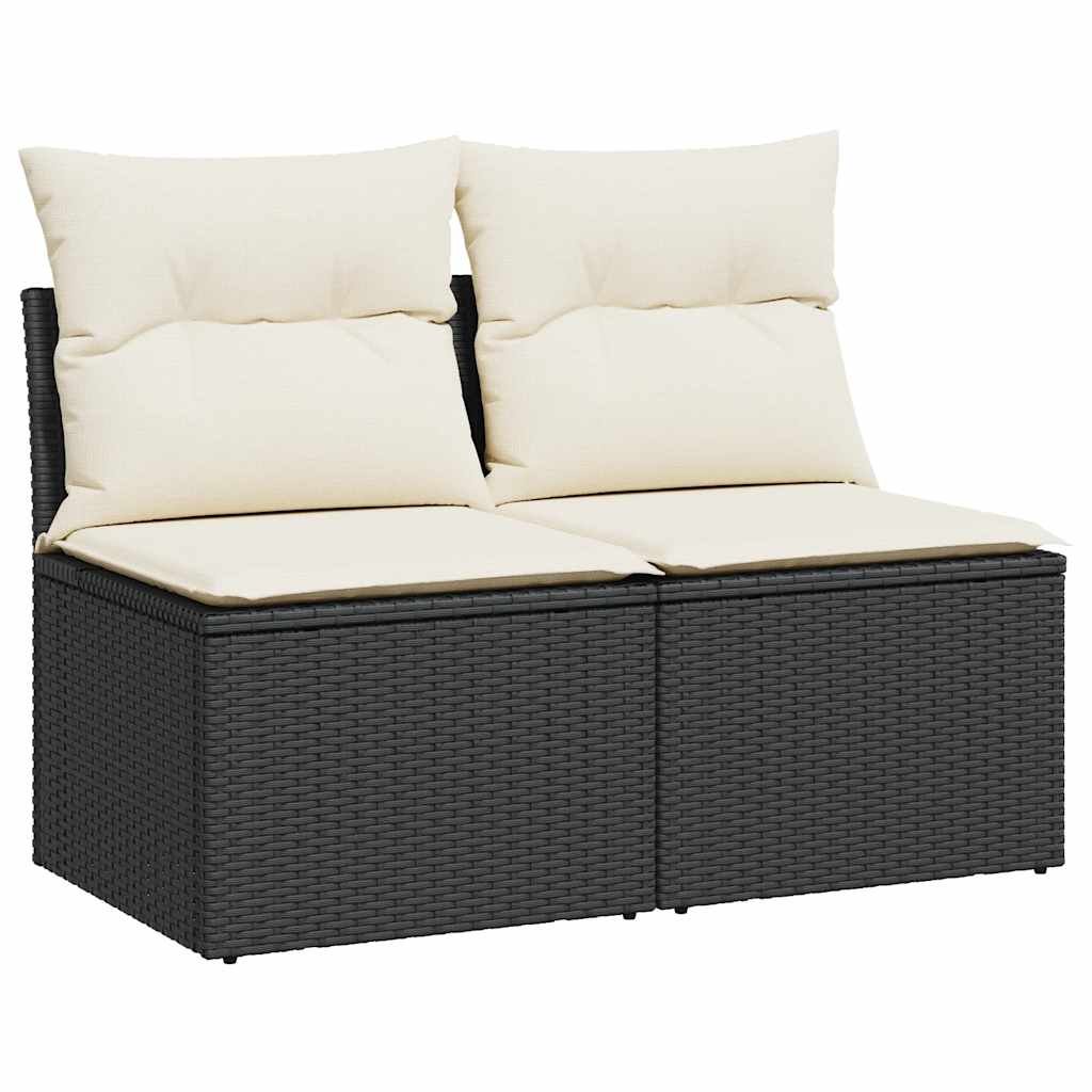 vidaXL 4-cz. sofa ogrodowa z poduszkami, czarny rattan PE i akacja