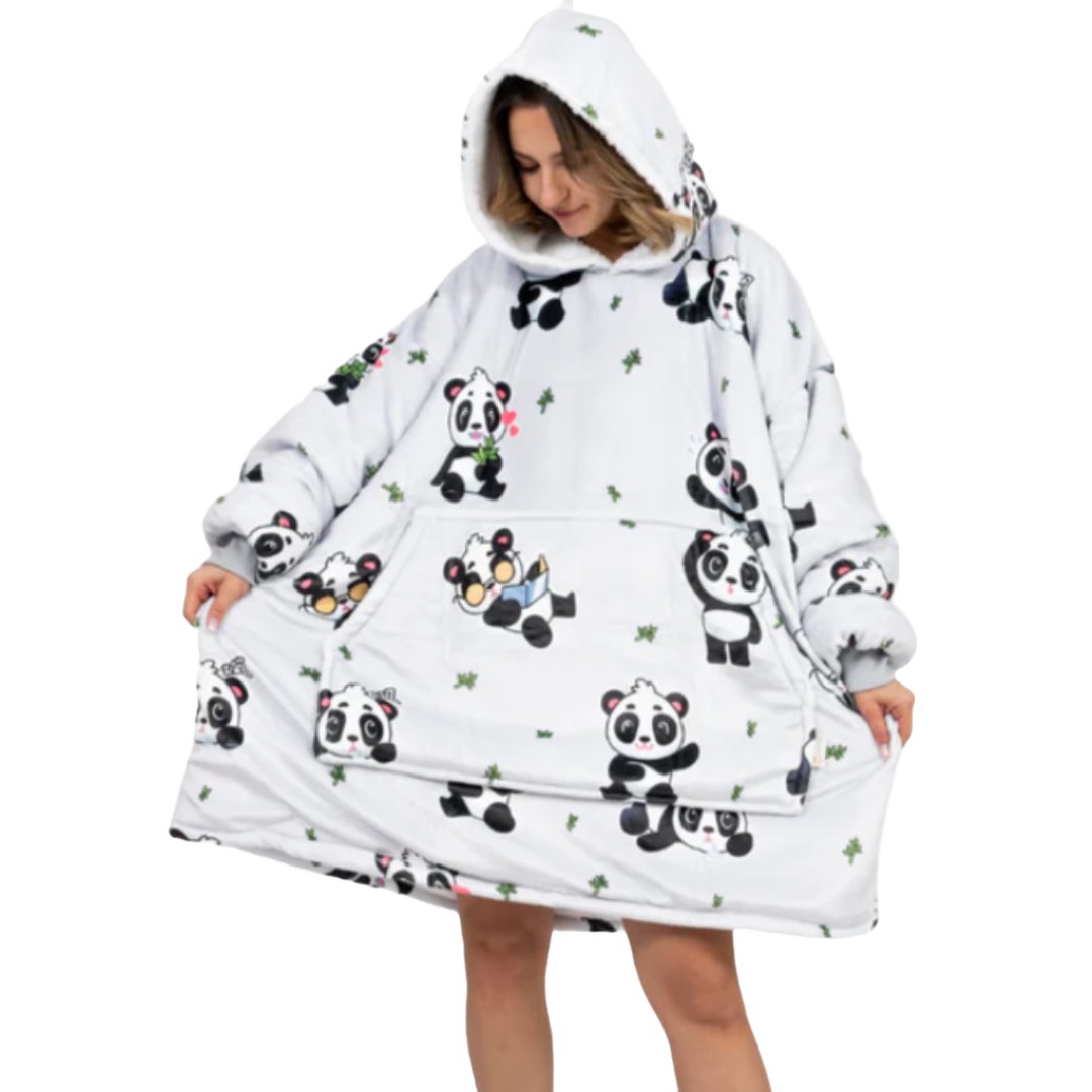 KOC BLUZA KOCOBLUZA OVERSIZE CIEPŁA GRUBA 2w1 XXL BIAŁA PANDA FUTRZAK Z KAPTUREM