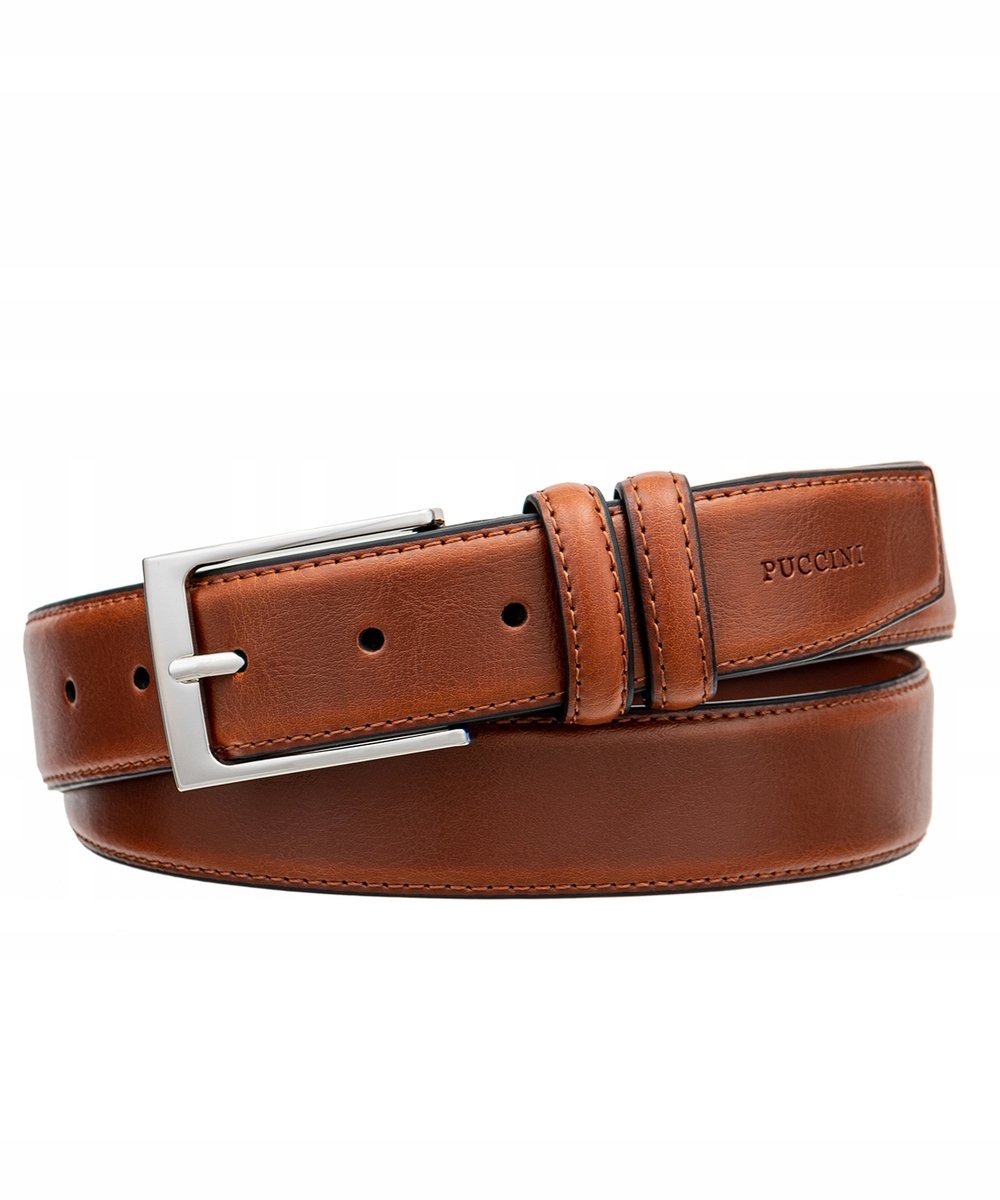 Pasek Męski Do Spodni Skórzany Skóra Naturalna PUCCINI Brąz PAM02(3,5)M 2