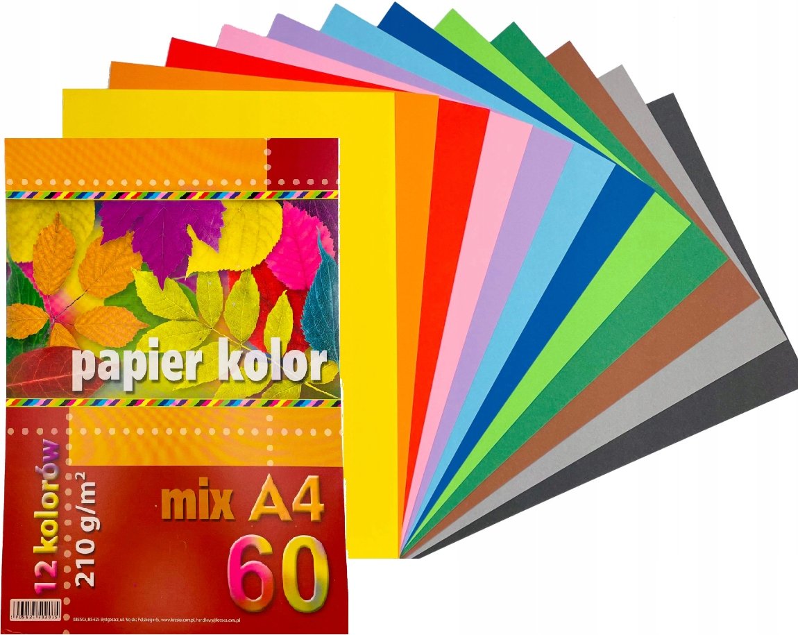 Papier techniczny gruby 210g A4 60 kartek 12 kolorów Kreska