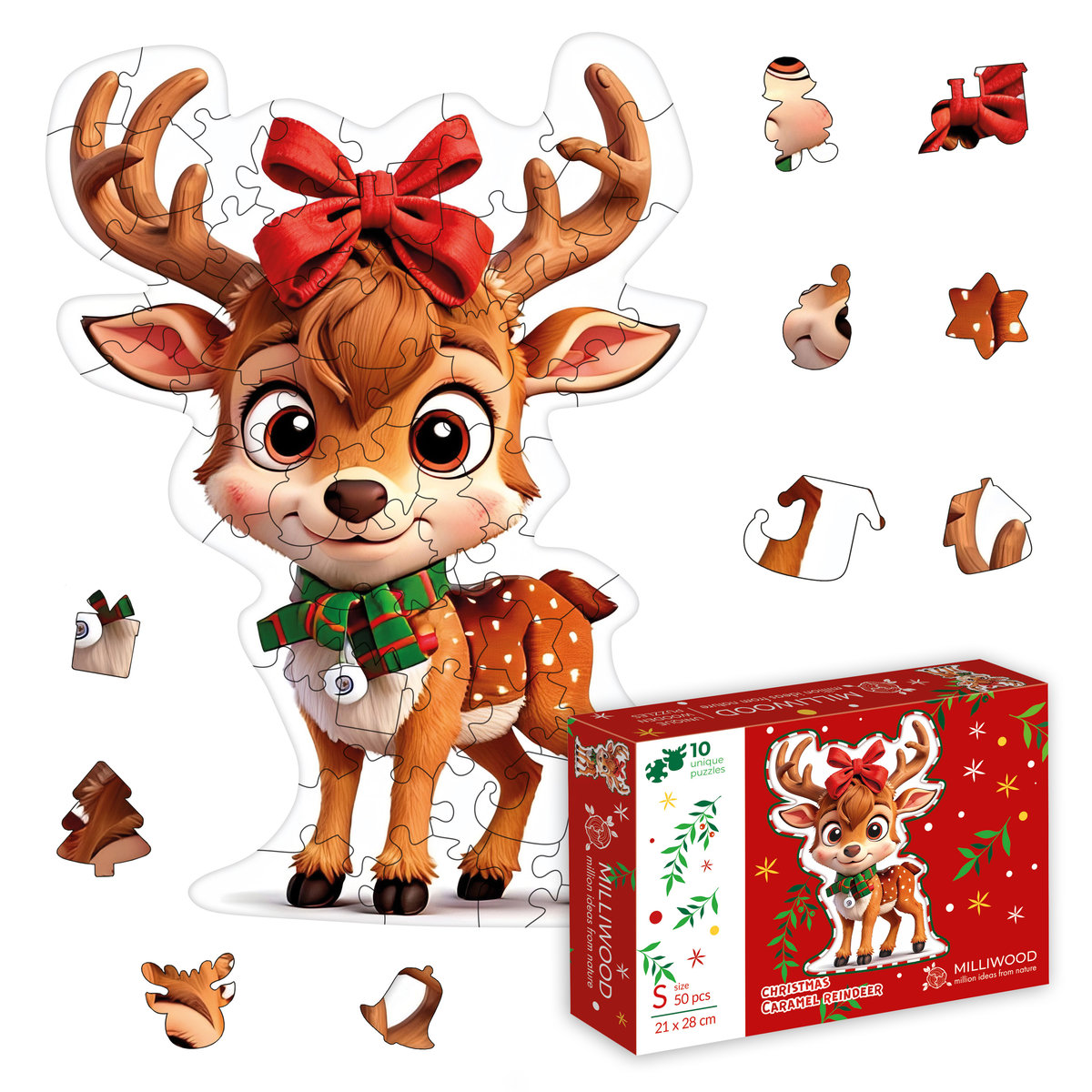 Puzzle drewniane - Christmas  - Caramel Reindeer - 50 el.