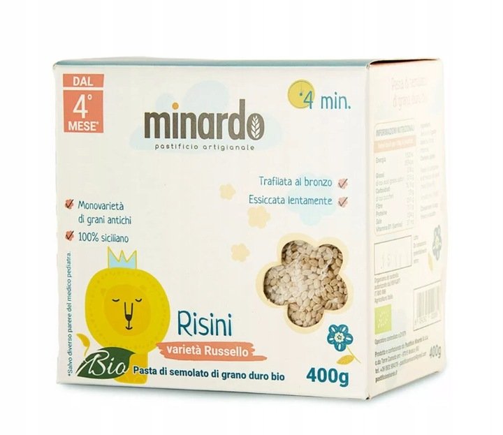 Makaron dla dzieci z pszenicy BIO RYŻYKI 400g + B1 / Minardo
