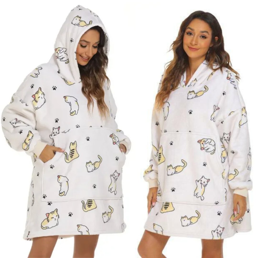 KOC BLUZA KOCOBLUZA OVERSIZE CIEPŁA GRUBA 2w1 XXL KOTY FUTRZAK Z KAPTUREM