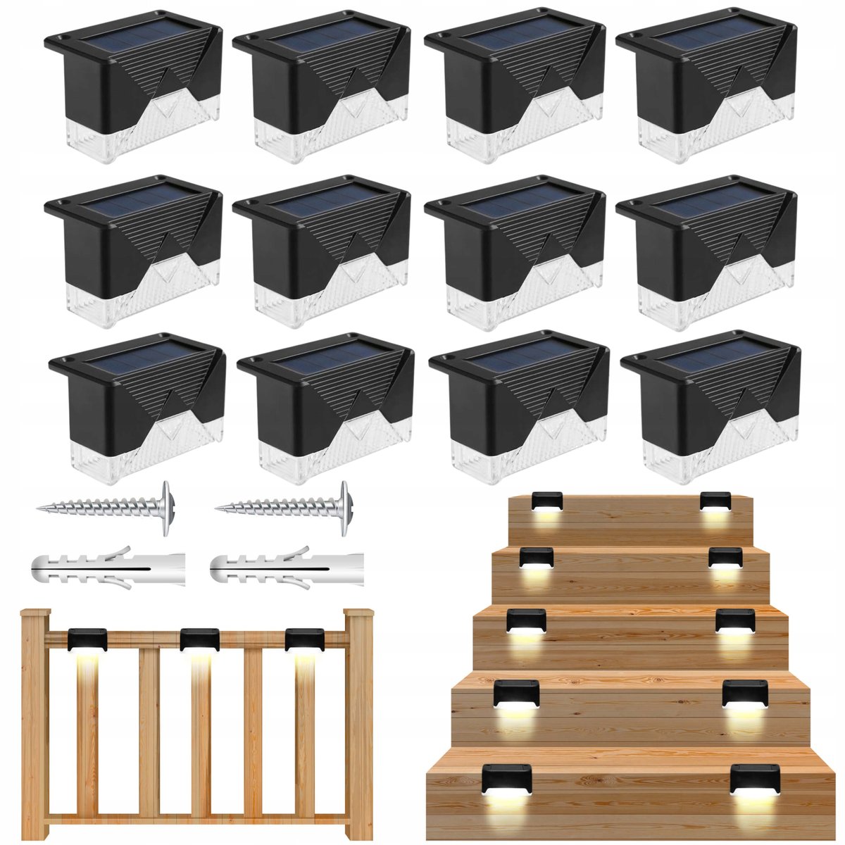 12x Lampa SOLARNA Ogrodowa LED na Schody Taras Płot Lampki Oświetlenie