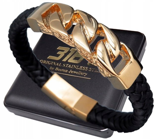 GRUBA SKÓRZANA BRANSOLETA BRANSOLETKA MĘSK STAL CHIRURGICZNA SKÓRA ORYGINAŁ