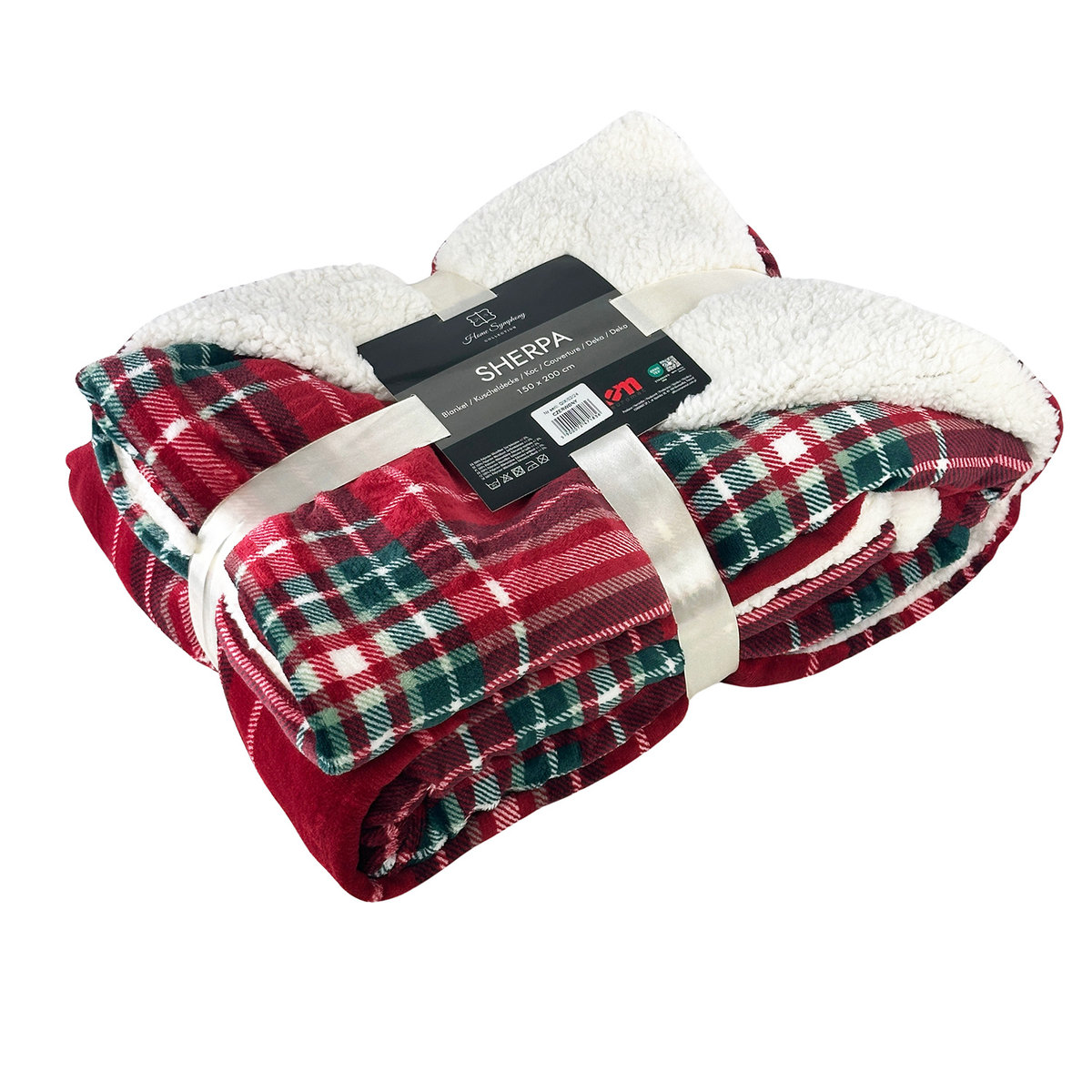 Koc Sherpa Dwustronny Print Czerwony Kratka 150x200 cm-150x200 cm