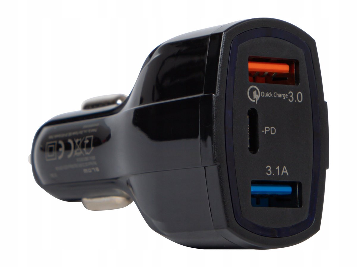 ŁADOWARKA SAMOCHODOWA SZYBKIE ŁADOWANIE USB-C 2x USB PD QC MOCNA 3,1A