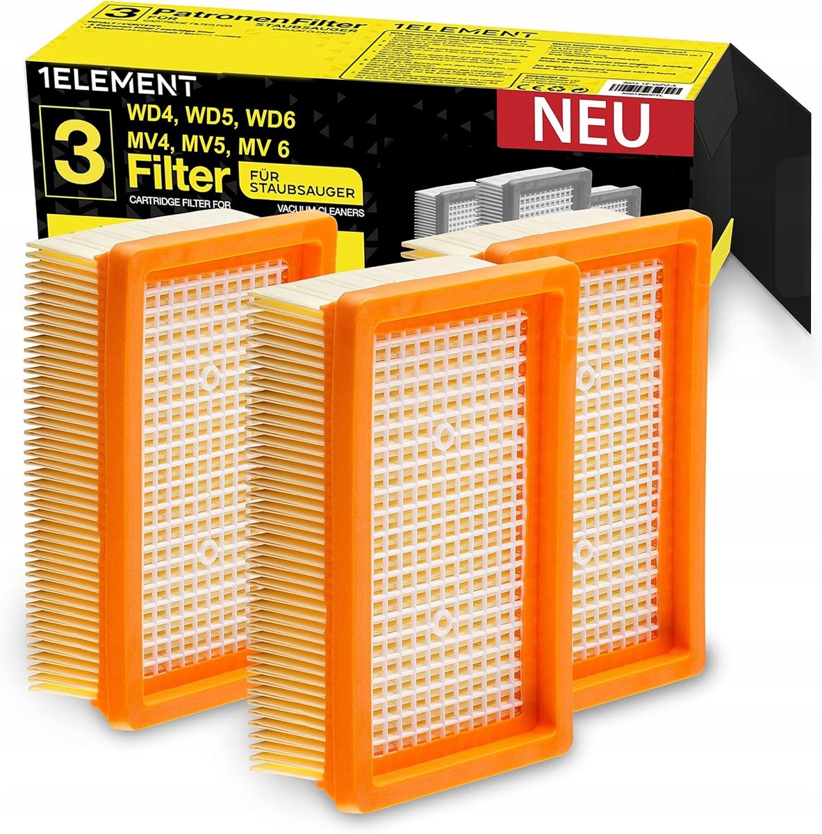 3-Filtry Harmonijkowe do Odkurzaczy Kärcher WD4, WD5, WD6 / MV4, MV5, MV