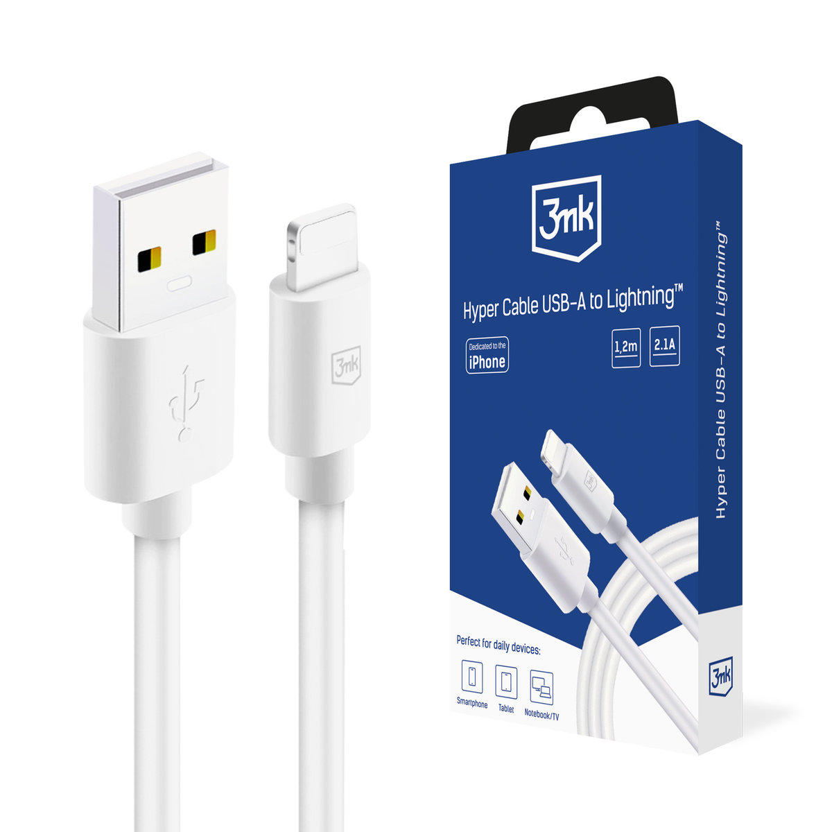 Biały kabel 3mk Hyper Cable USB-A to Lightning 1.2m 5V/2.1A 12W White