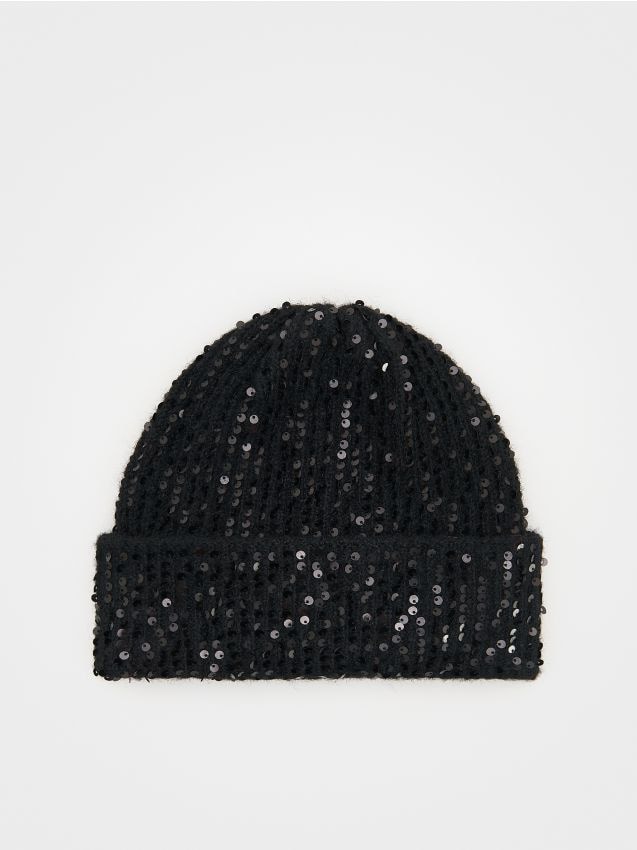 Reserved - Czapka beanie z cekinami - czarny