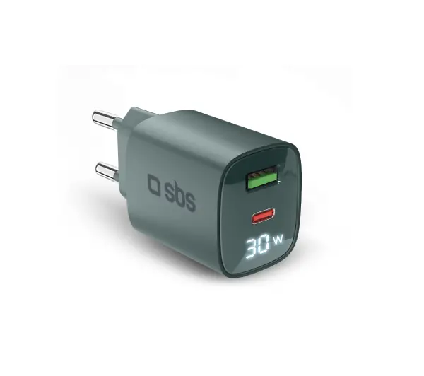 SBS LCD GaN PD 30W USB-C USB-A Zielony