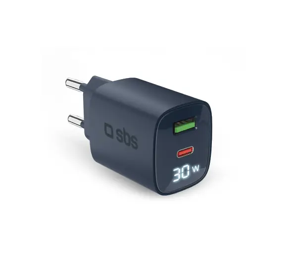 SBS LCD GaN PD 30W USB-C USB-A Niebieski