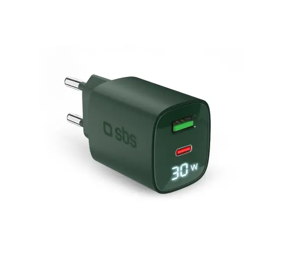 SBS LCD GaN PD 30W USB-C USB-A Zielony