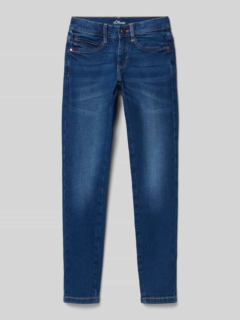 Jeansy o kroju slim fit z mieszanki bawełny ze szwami w kontrastowym kolorze model ‘SURI’
