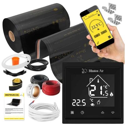 Folia grzewcza na podczerwień MISSION AIR Black Gold PTC 160W/m2 6m² szer. 50cm + regulator Libra Czarny Wi-Fi