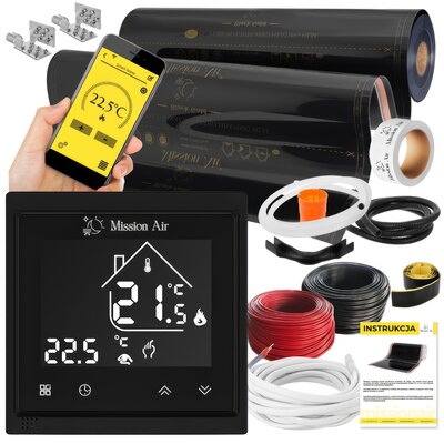 Folia grzewcza na podczerwień MISSION AIR Black Gold PTC 160W/m2 26m² szer. 100cm + regulator Libra Czarny Wi-Fi