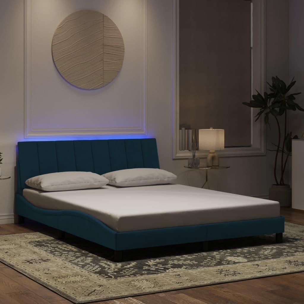 Rama łóżka z LED, niebieska, 160x200 cm, aksamitna Lumarko!
