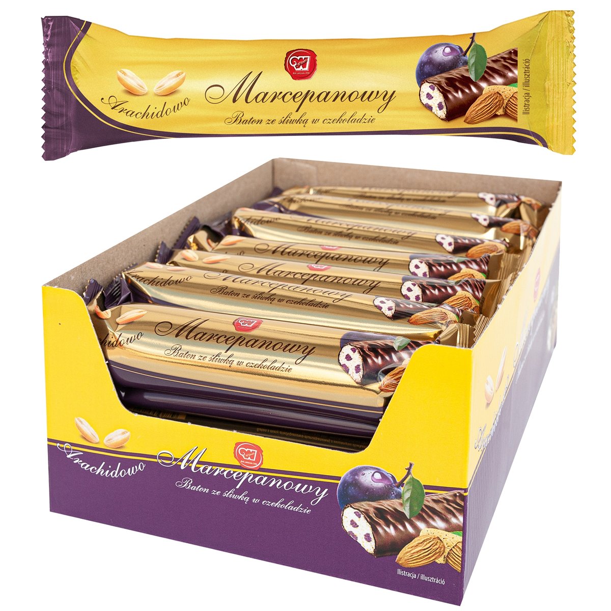 Marcepan baton w czekoladzie deserowej zestaw z nadzieniem śliwkowym 28 szt