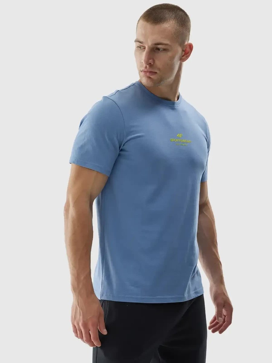 Męski t-shirt z nadrukiem 4F 4FWAW24TTSHM1585-32S Niebieski