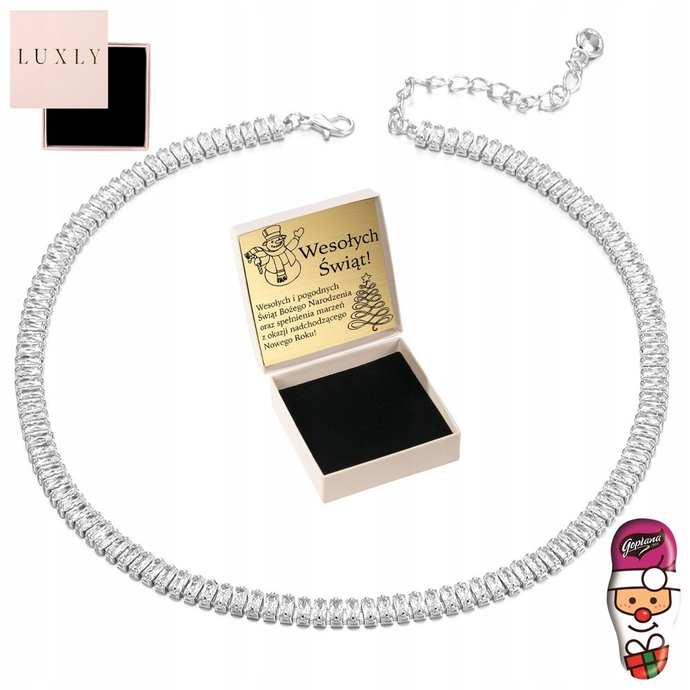 NASZYJNIK DAMSKI SRERBNY 925 REGULOWANY Z KRYSZTAŁKAMI CHOKER GRAWER