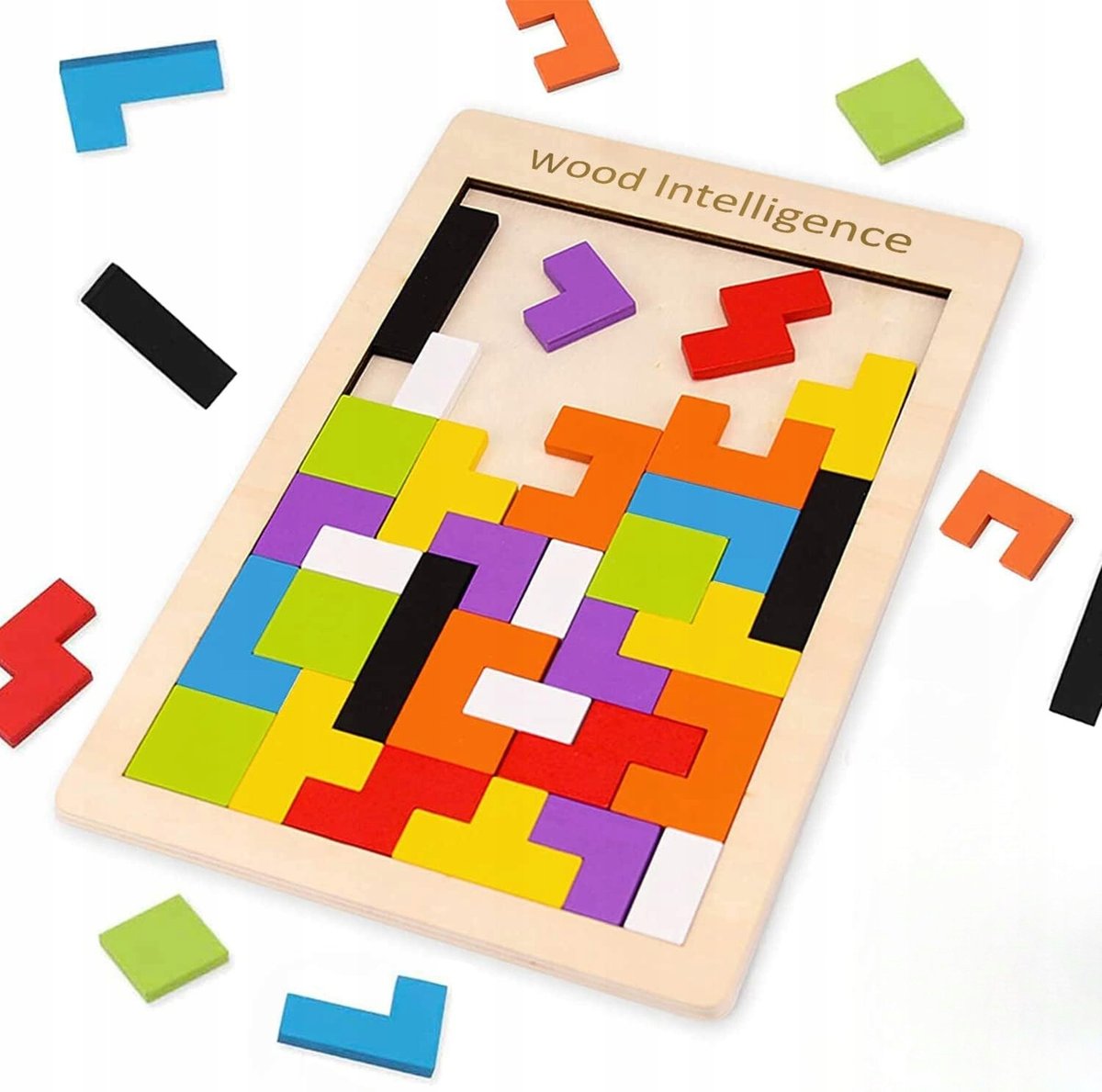 Puzzle Drewniane Klocki Układanka Montessori Tetris Zestaw Gra Logiczna