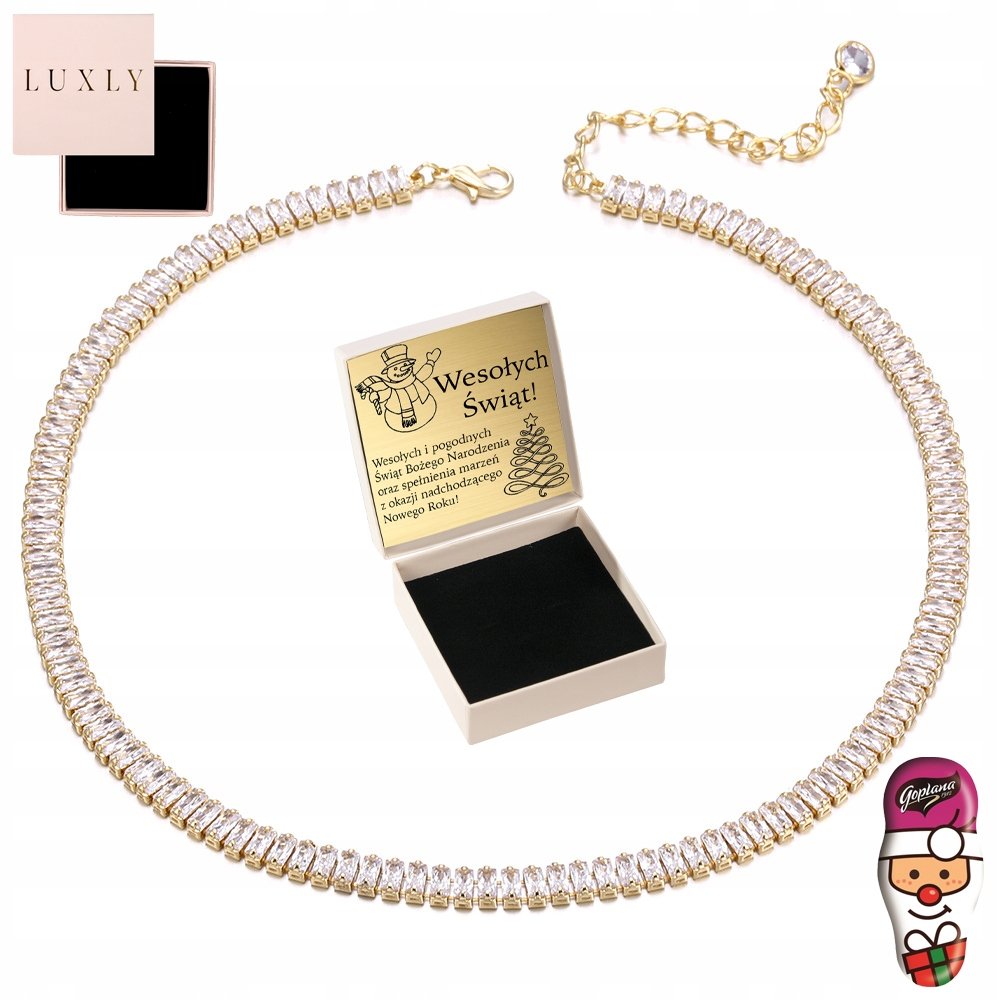NASZYJNIK DAMSKI ZŁOTY 750 REGULOWANY Z KRYSZTAŁKAMI CHOKER GRAWER