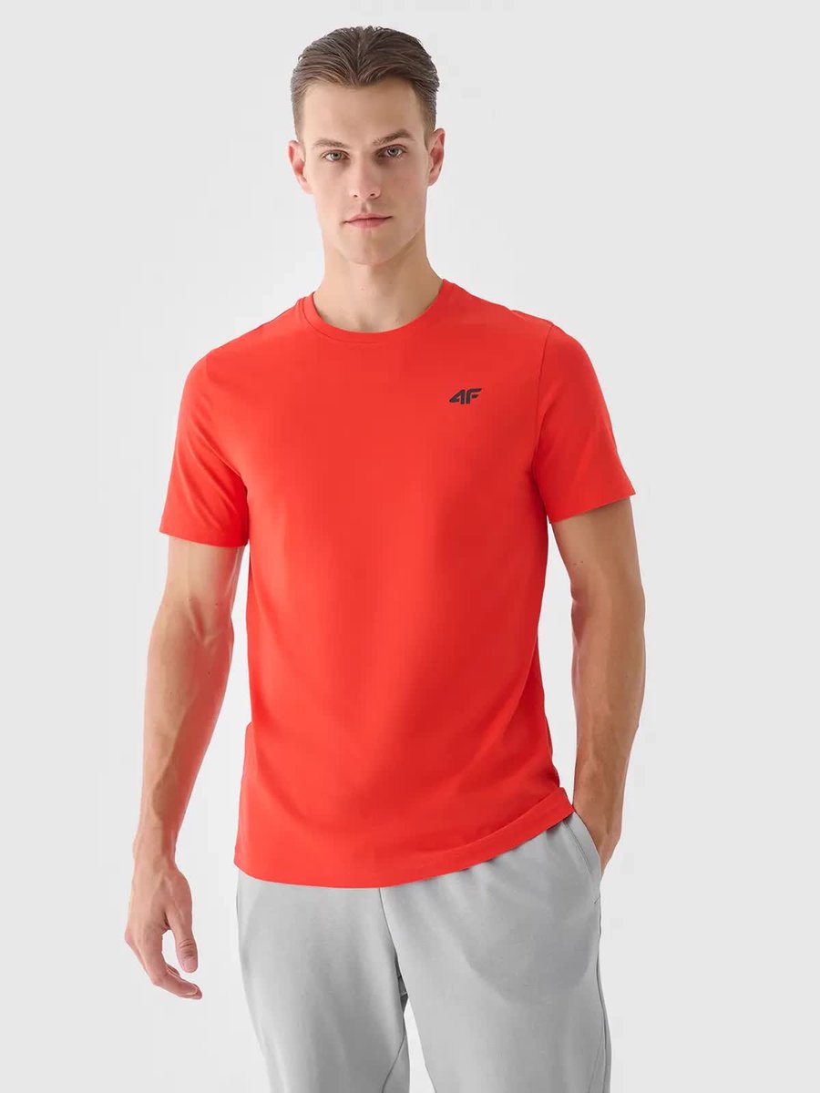 T-shirt regular gładki męski 4F 4FWMM00TTSHM1843-70S Czerwony