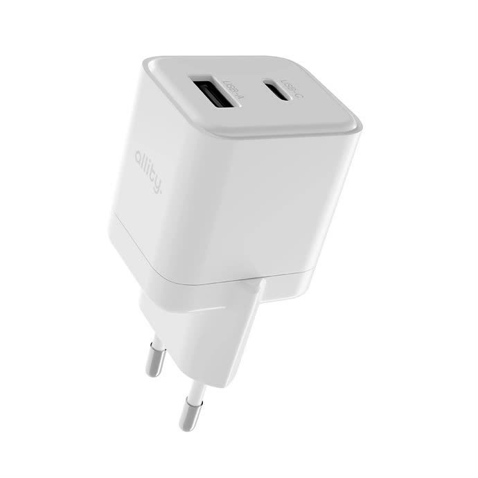 Allity ładowarka sieciowa GaN PD QC ATC-01-20WAC 1x USB-C 1x USB-A 20W biała