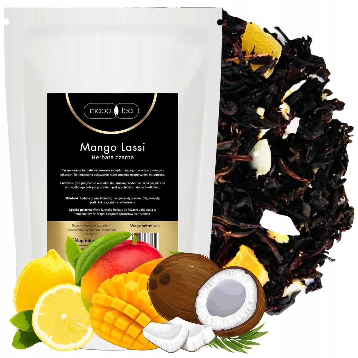 Herbata Czarna Liściasta MANGO LASSI 50g India OP Mango Cytryna Kokos