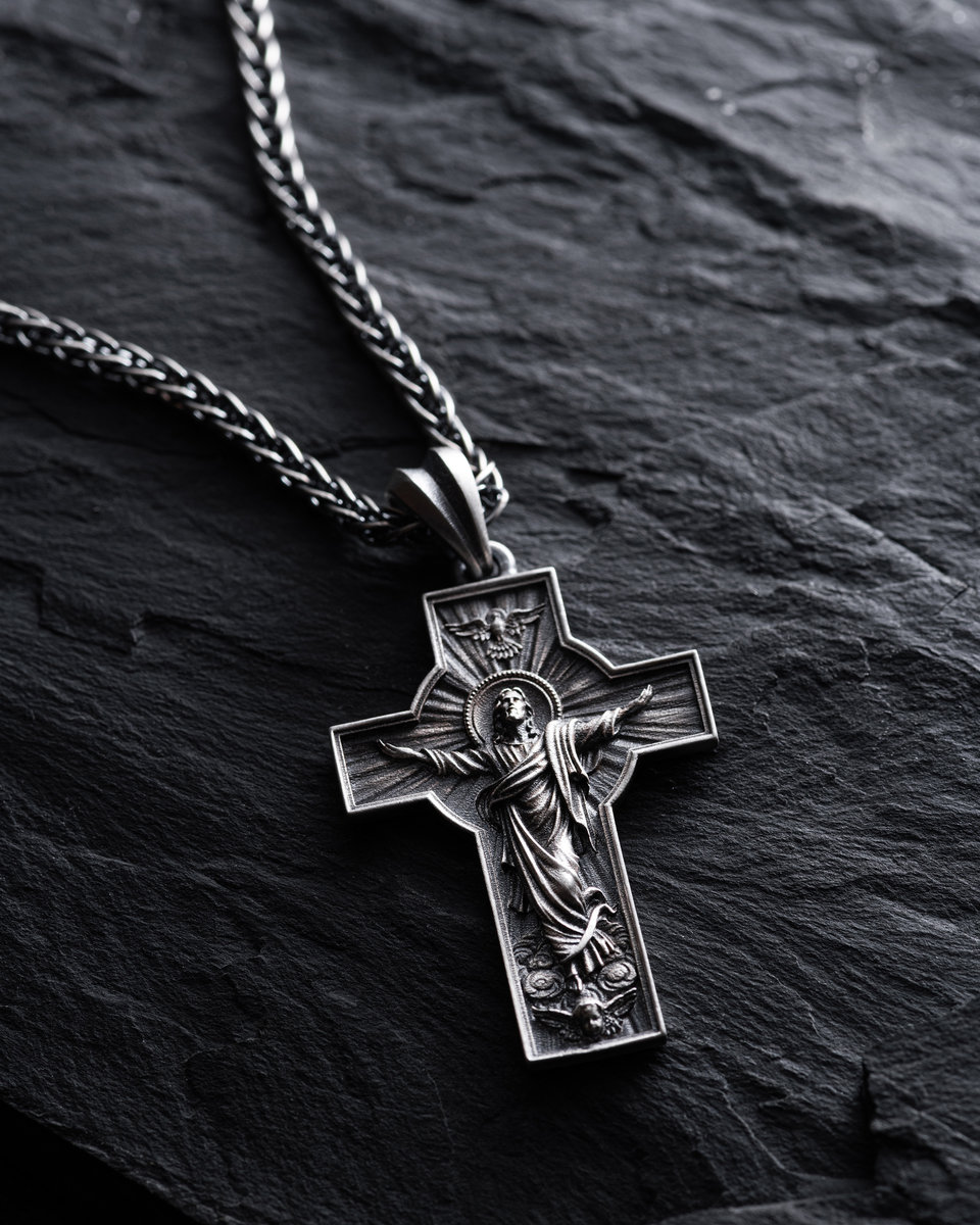 Srebrny krzyż RESURRECTION of JESUS CHRIST