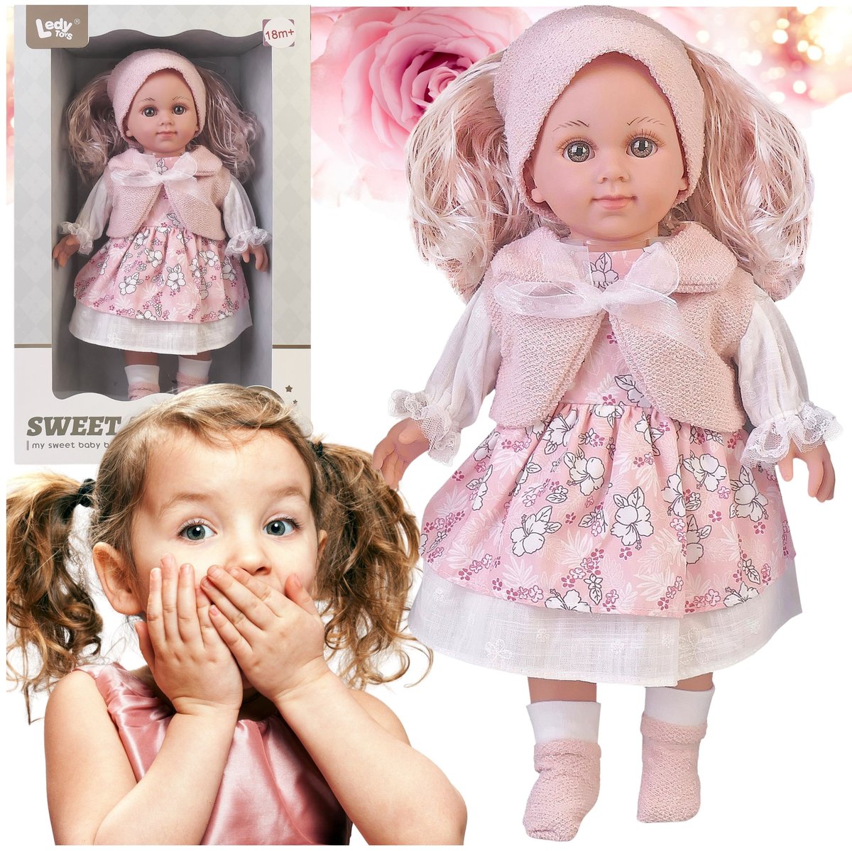 Lalka Laleczka 38 cm Duża Bobas Długie Włosy Duże Oczy Modne Ubranie Miękka