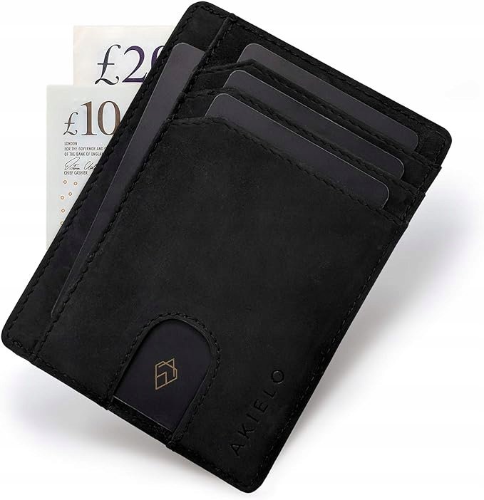 Skórzany Portfel Etui na karty z Ochroną RFID Czarny