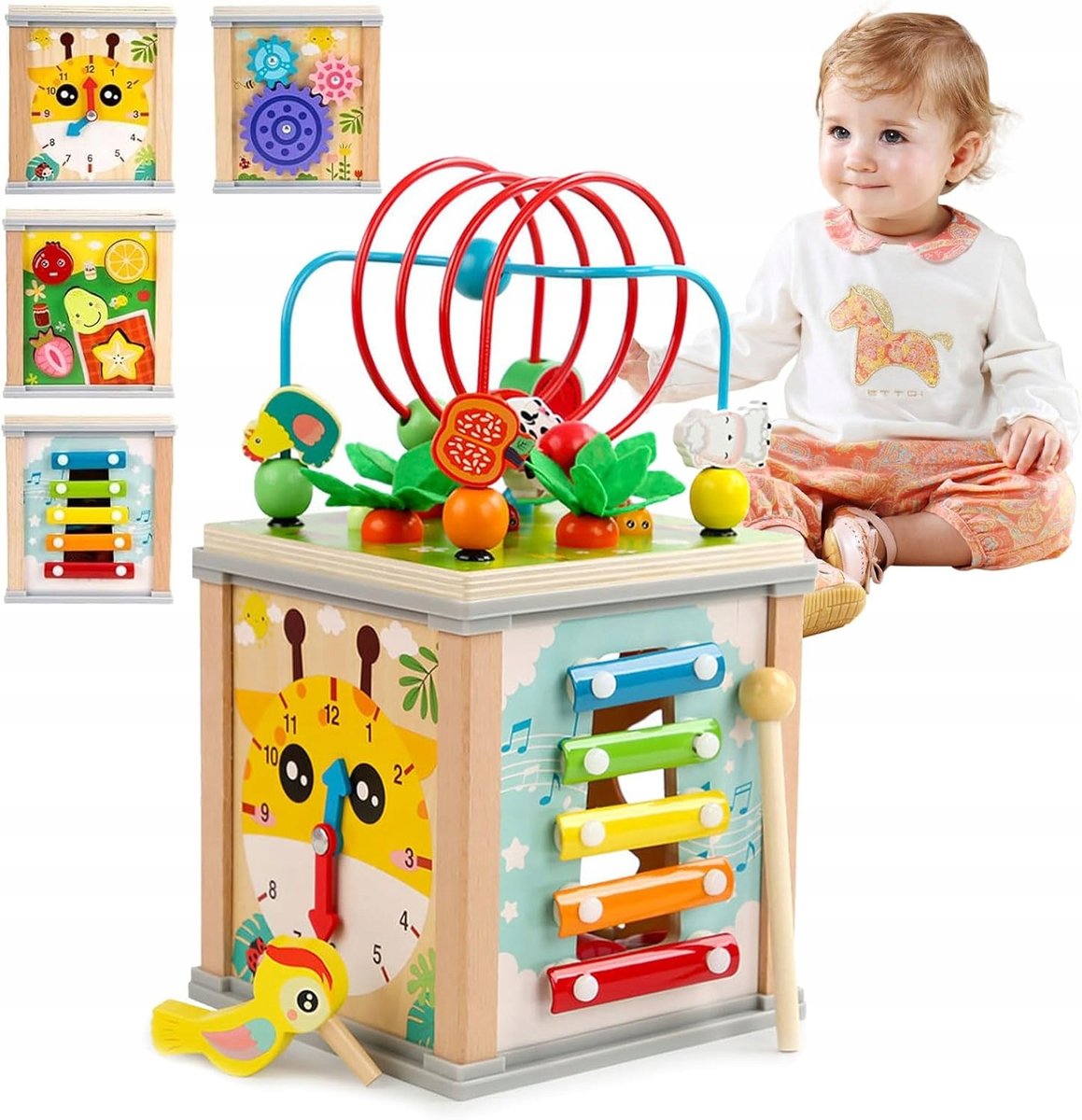 Kostka Edukacyjna Sensoryczna Drewniana Montessori Sorter Złap Robaczka